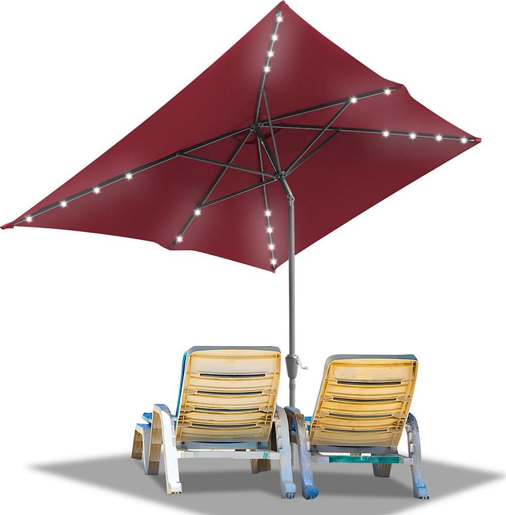 Faziango 200x300m Sonnenschirm UV50+ Sonnenschutz Gartenschirm Strandschirm LED Solar, knickbar, Schirmtuch mit PA-Beschichtung, Rot