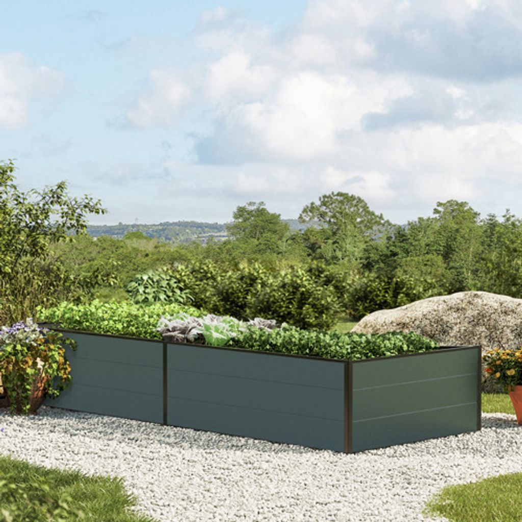 GFP HALFSIZE Aluminium Hochbeet - Platzsparendes & Stabiles Gartenbeet in Anthrazit - 235 x 99 x 39 cm - Ideales halbhohes Modell für Familien-Gar...