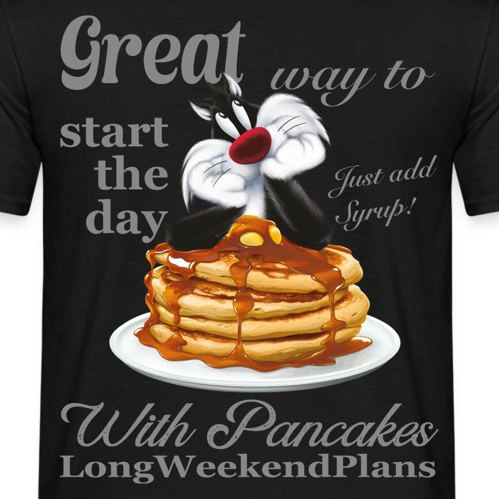 Spreadshirt Looney Tunes Pancakes Mit Spruch Und Sylvester Cat Männer T-Shirt, XL, Schwarz