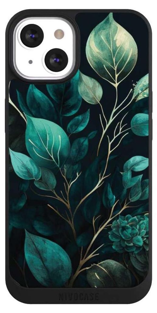 NIVOCASE Handyhülle für Apple iPhone 13 Hülle NIVOpure Case Schwarz Blätter schwarz Eukalyptus