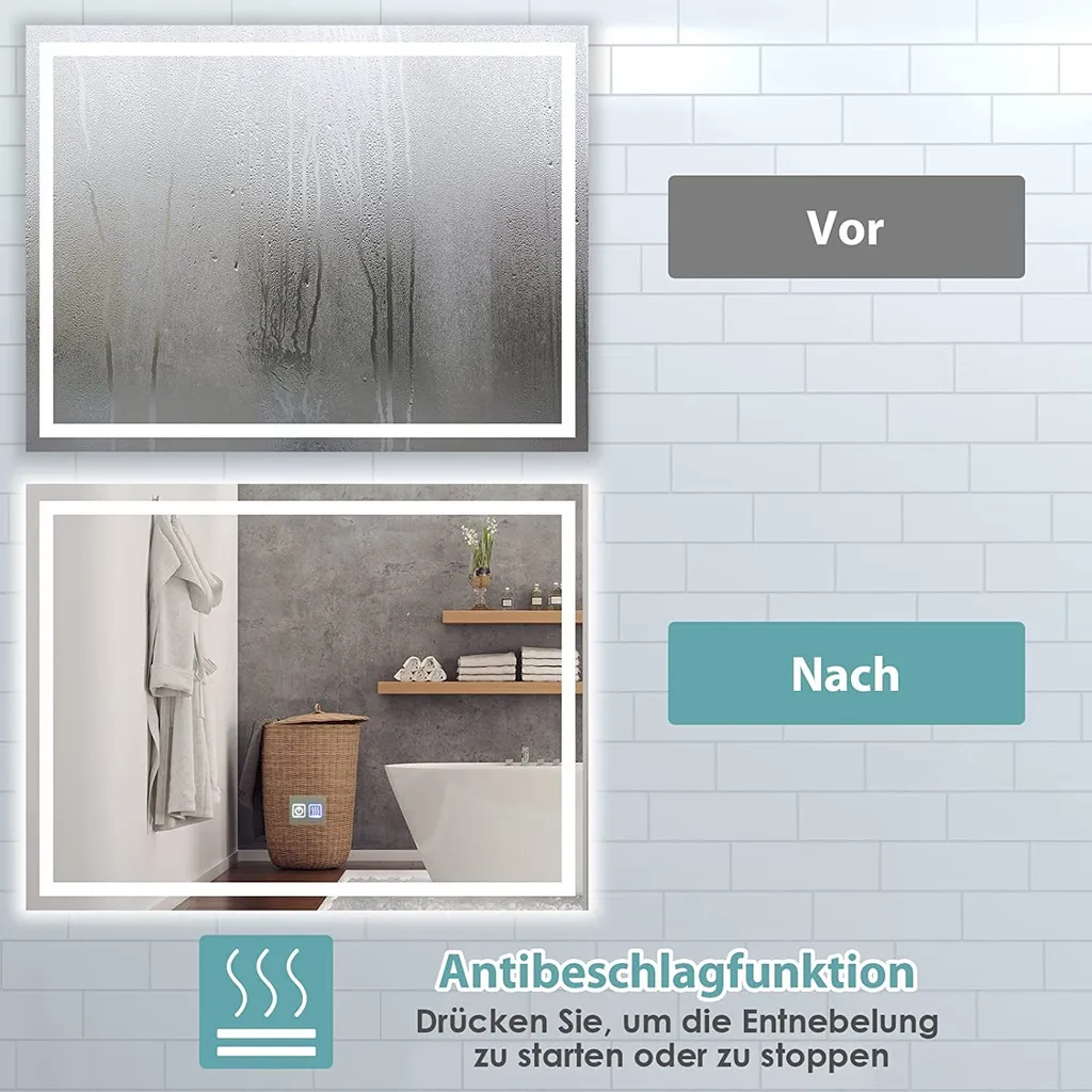 Miroir Mural LED 3000K-6000K Réglable avec Dégivrage Automatique 80cm - 4