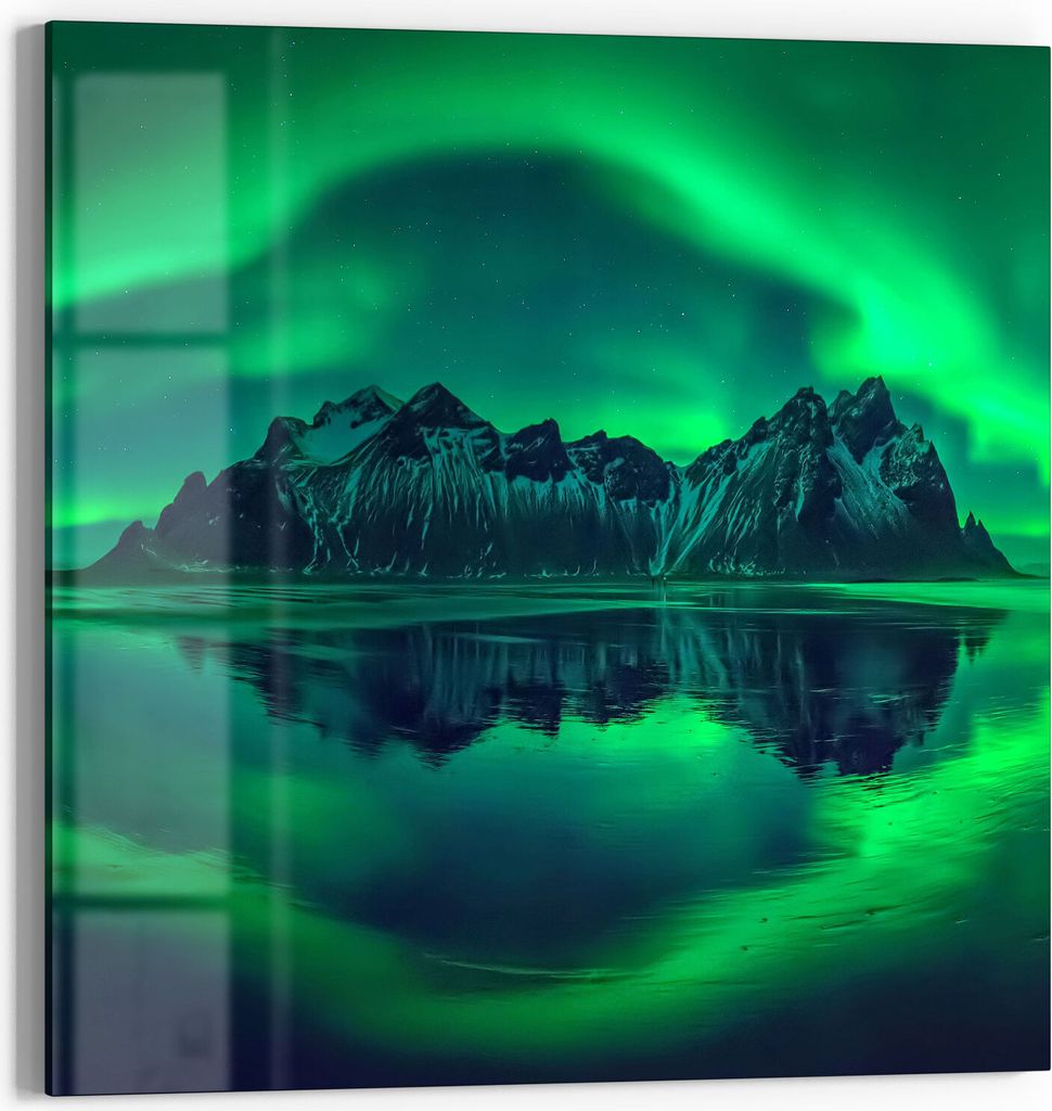 DEQORI Magnettafel Glas 30x30 cm 'Vestrahorn im Polarlicht' beschreibbar Whiteboard