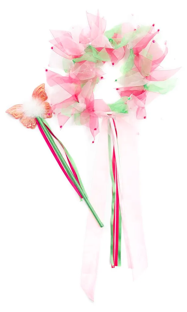 Panoplie de déguisement fée avec halo floral et baguette de magicienne