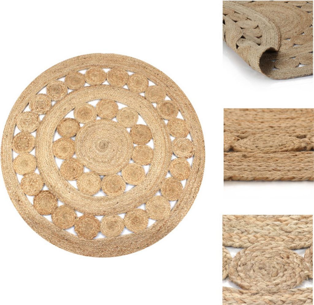 vidaXL Teppich Flechtmuster Jute 120 cm Rund - Teppiche