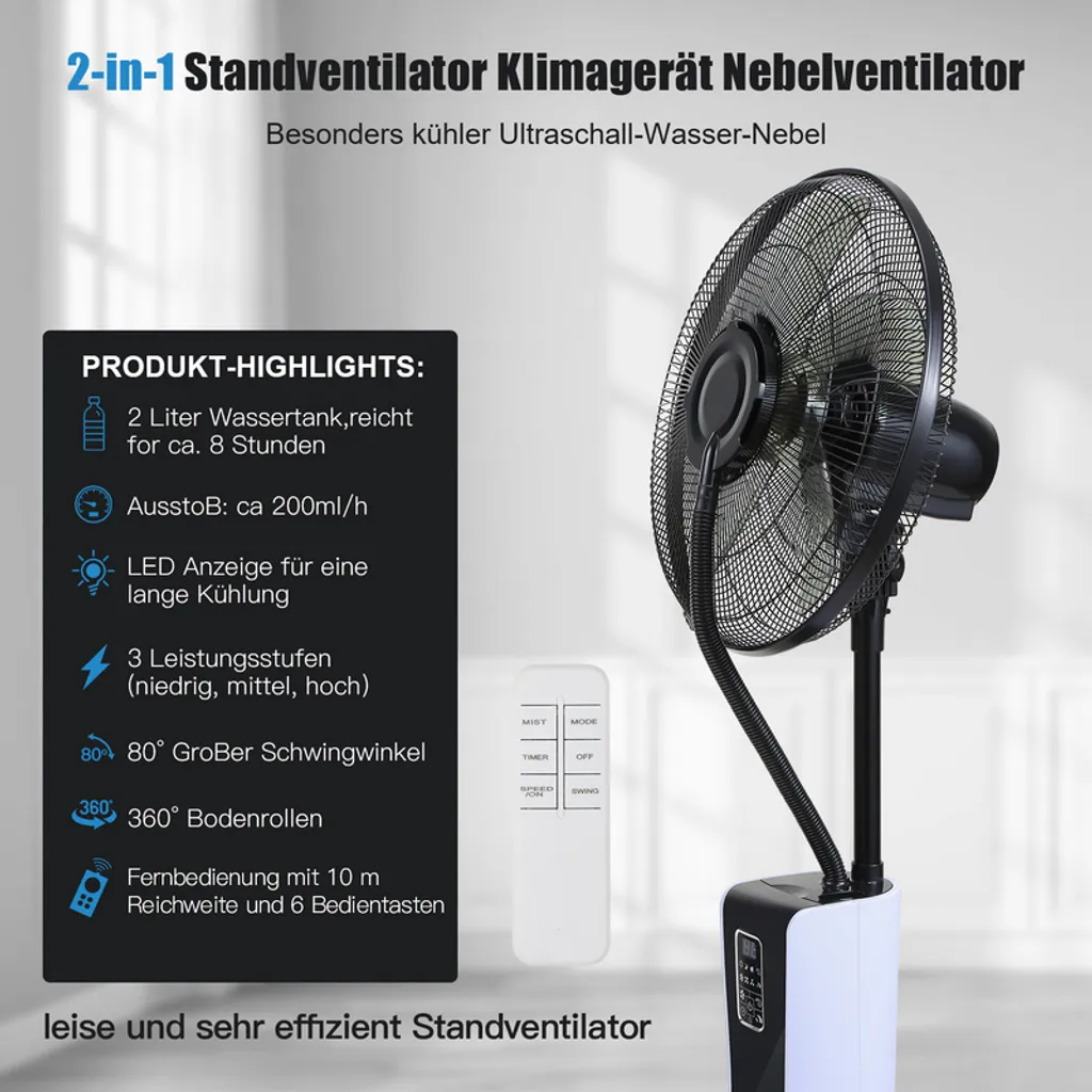 Ventilateur anti-canicule avec brumisateur et télécommande LCD - 7