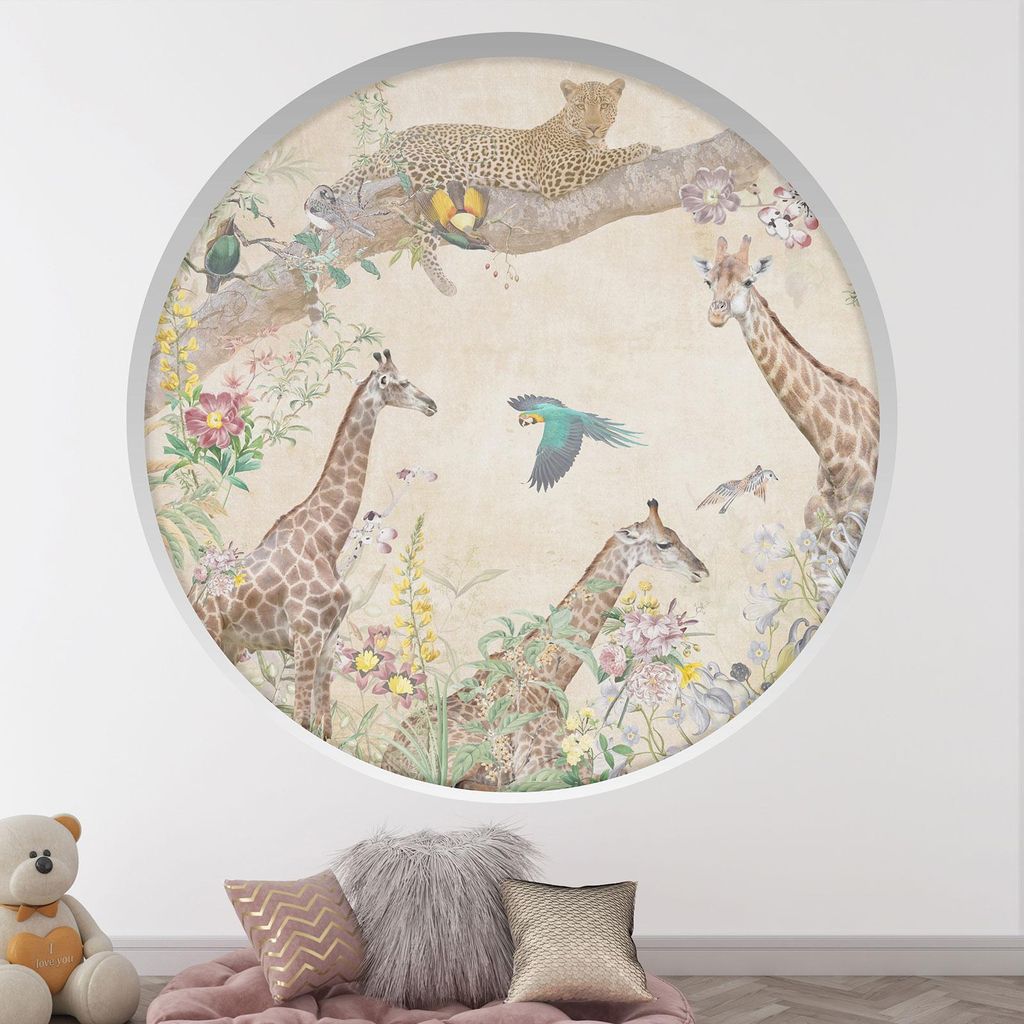 Trompe-l'œil-Aufkleber Runde Bogen Kinder - Lumaléa - Dschungeltiere - Durchmesser 130 cm