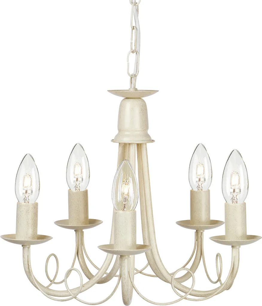 Suspension Lustre 5 Lumières en Métal Ivoire - Luminaire Style Rustique