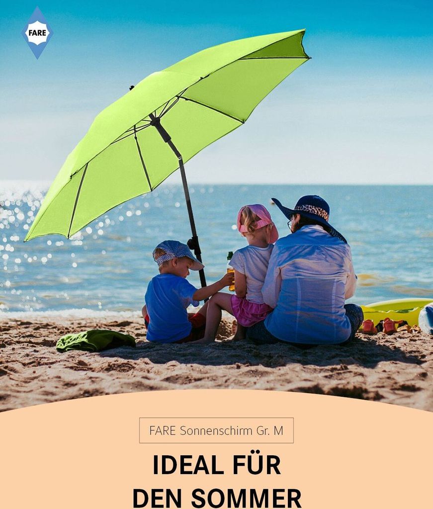 FARE Sonnenschirm M Höhenverstellbar Knickvorrichtung Lichtschutzfaktor UPF 50+ 180cm, Farbe:Grasgrün