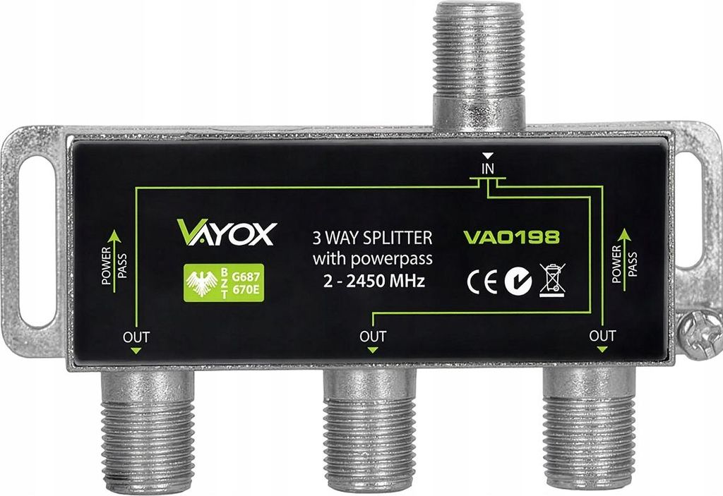 Splitter di segnale Vayox VA0198 | F-3W per TV / Satellite Immagine del prodotto 