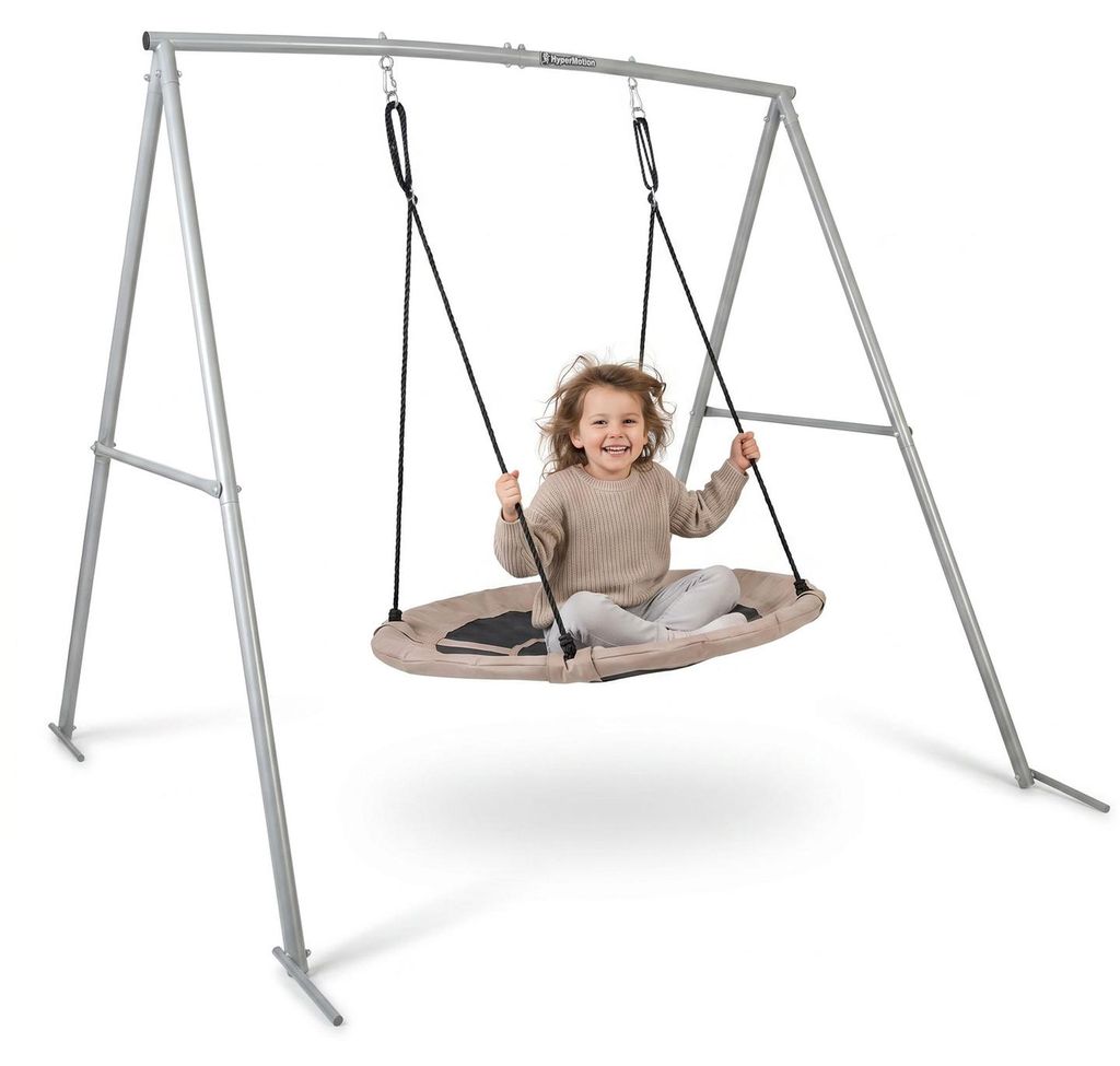 Gartenschaukel mit Gestell, Vogelnest-Schaukel grau-beige, 100 cm, wetterfest, für Garten und Terrasse, 1-2 Personen, bis 150 kg