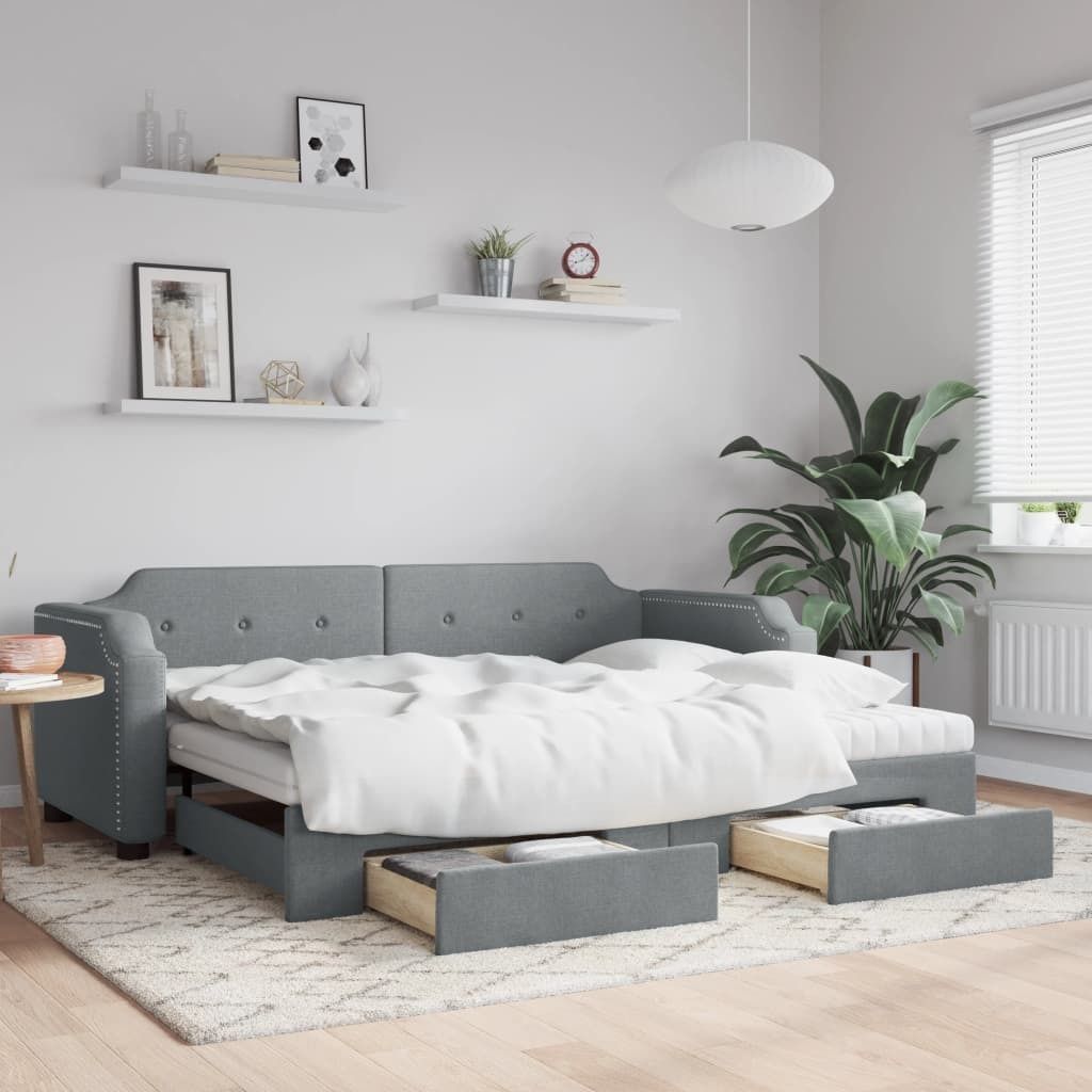 Maison Exclusive - Tagesbett Ausziehbar mit Schubladen Hellgrau 90x200 cm Stoff