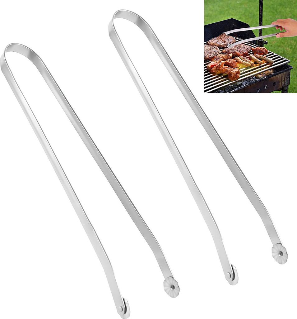 2er Set Edelstahl Grillzange 38cm mit Rollfunktion, rostfrei & spülmaschinenfest