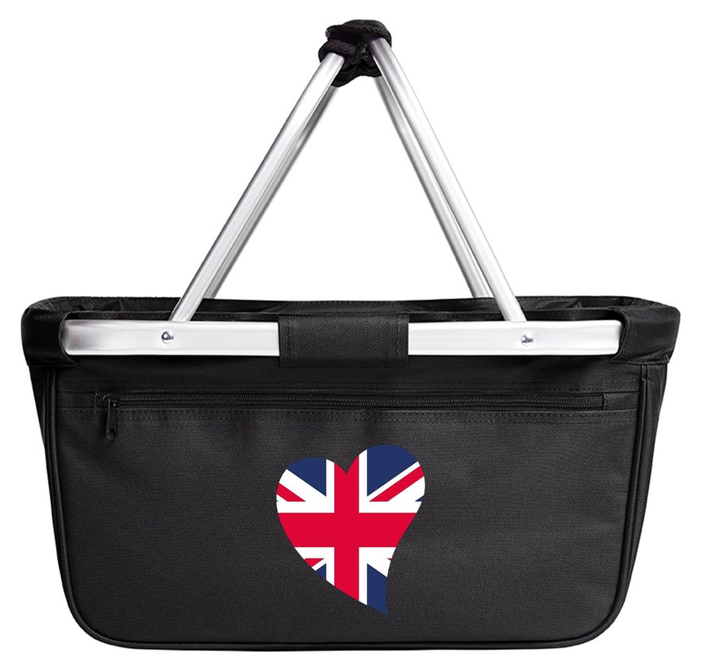 Huuraa Einkaufskorb England Flagge Herz 20 Liter Black faltbarer Tragekorb Geschenkidee