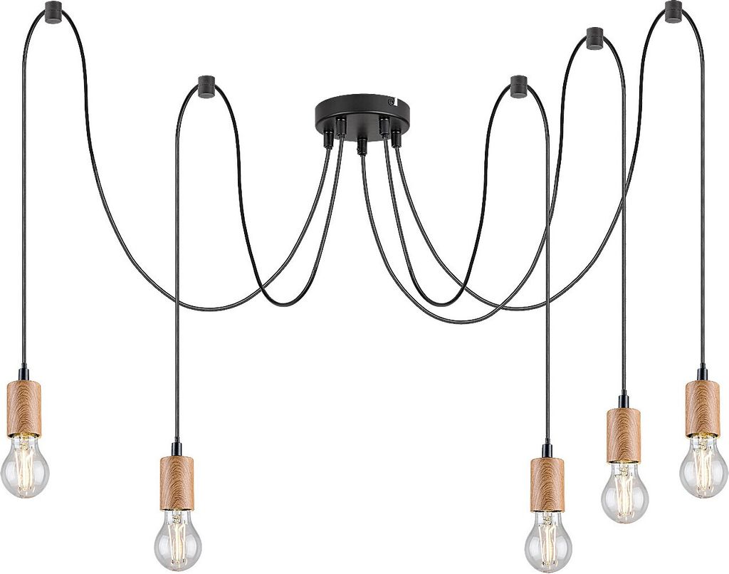 Rabalux 72075 Pendelleuchte 5 Spots Dollien, E27, schwarz-braun, rund, Industriell, ø45mm