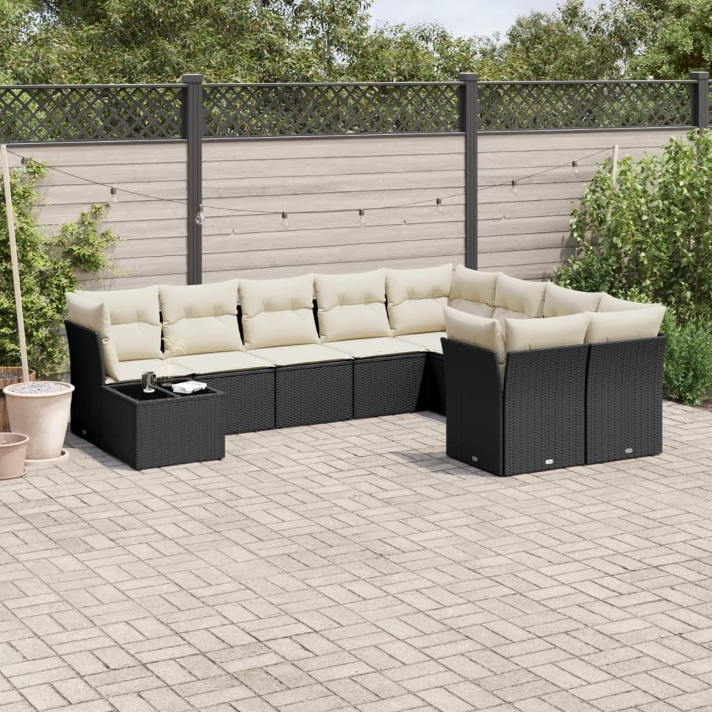 Design 10-tlg. Garten-Sofagarnitur mit Kissen Schwarz Poly Rattan, Gartenmöbel-Sets 2024 Neu