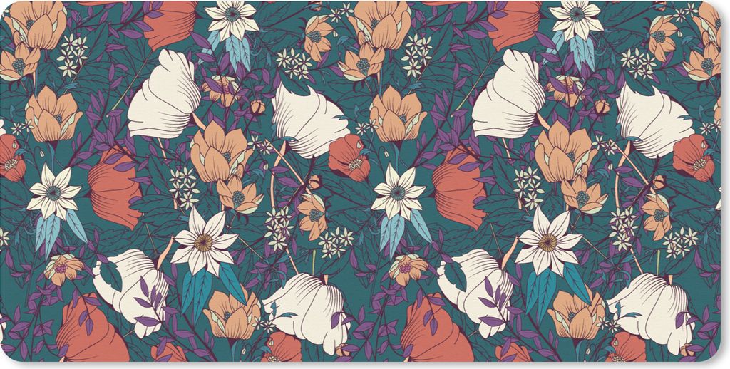 MuchoWow Schreibtischunterlage Botanisch - Vintage - Blumen 80x40 cm - XXL Mauspad - Gaming Mauspad