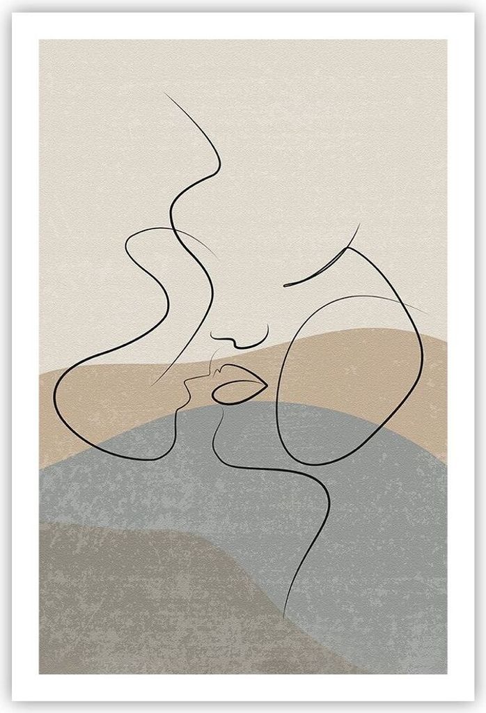 Poster - Poster ohne Rahmen - Kuss Skizze Paar - 61x91,5 cm - Wand Bild - Wanddeko - Wandbilder - Kunstposter - Wandposter - Bilder - Kunstdruck - ...