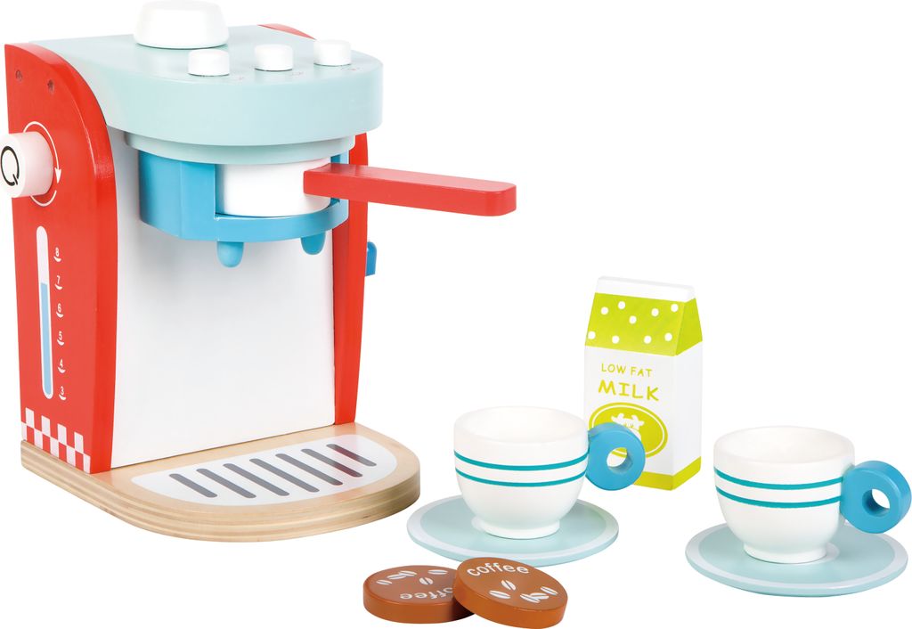 Lelin 40146 Holz - Kaffeemaschine mit Zubehör wie Kaffeepads und Kaffeetassen. 9 teilig