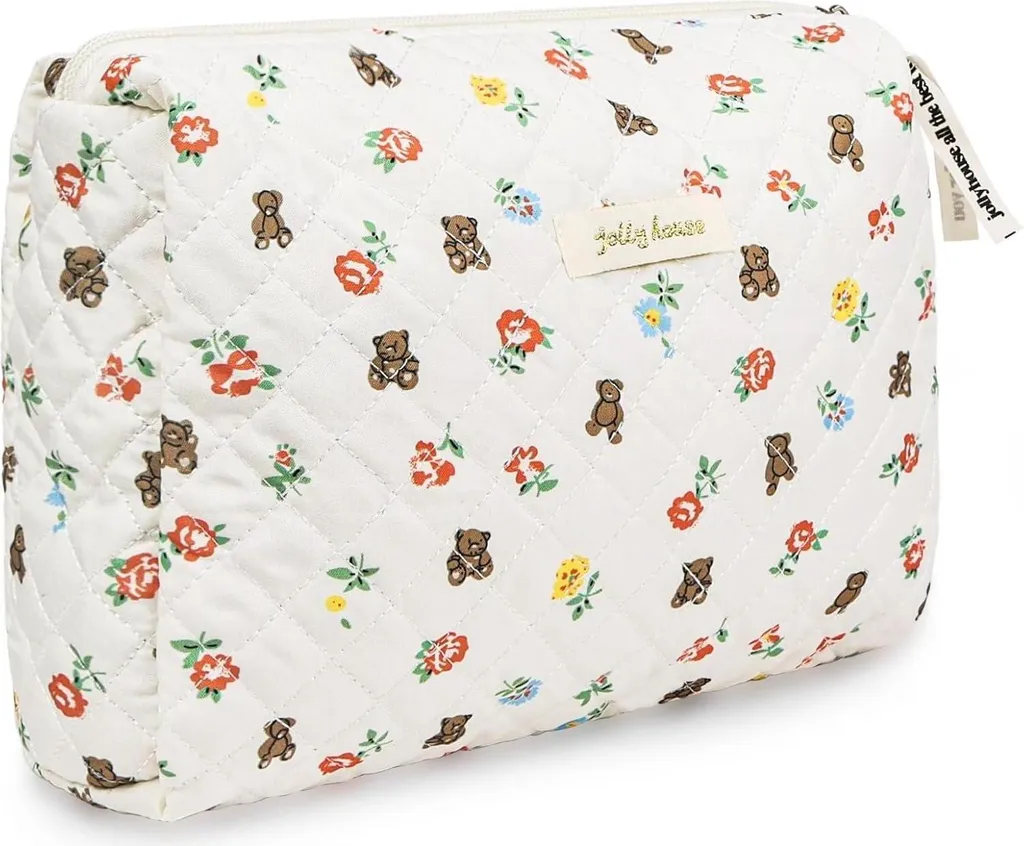 Trousse de maquillage matelassée en coton fleuri, grand format voyage