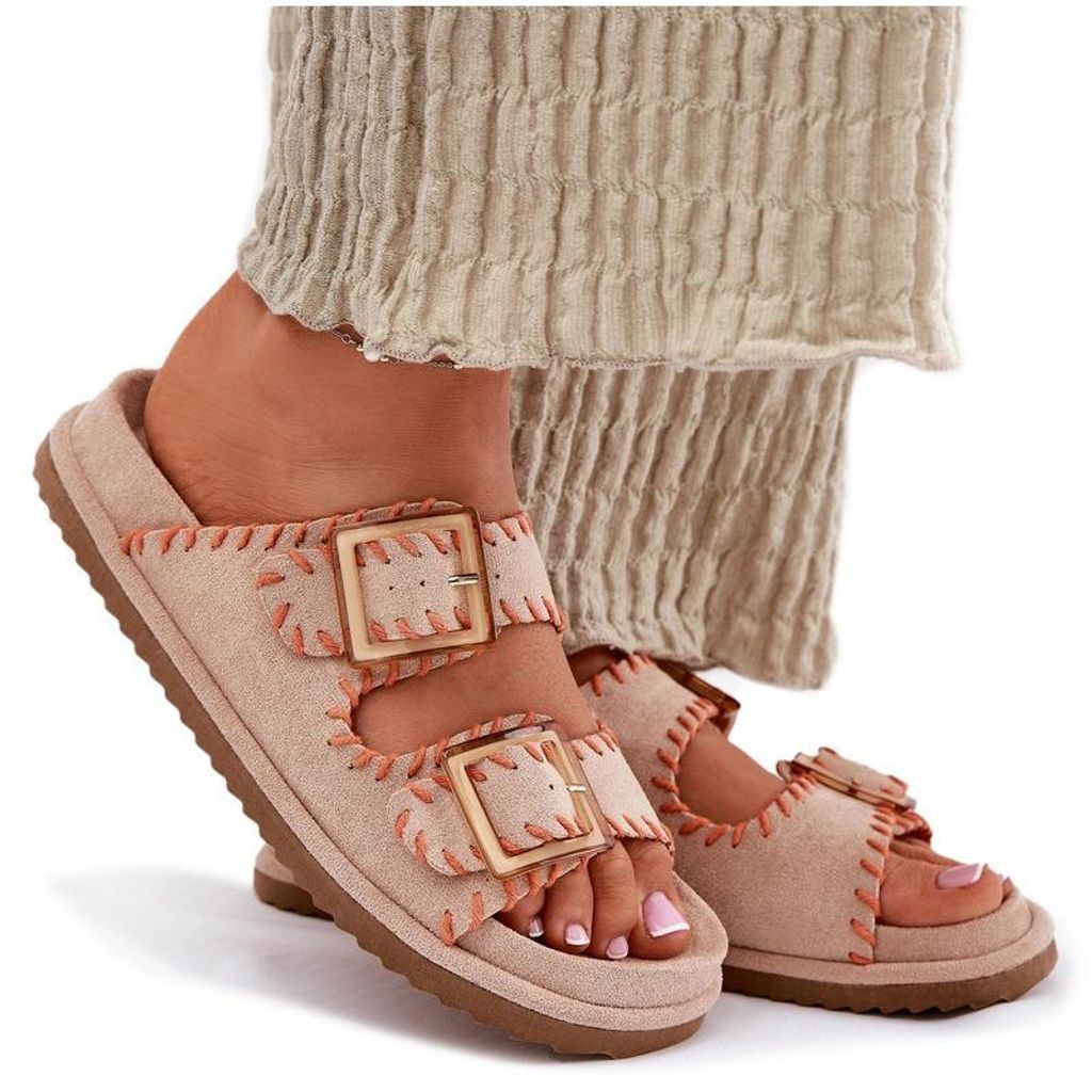 Damen Sandalen Mit Schnallen Und Dekorativer Naht Beige Visley 36