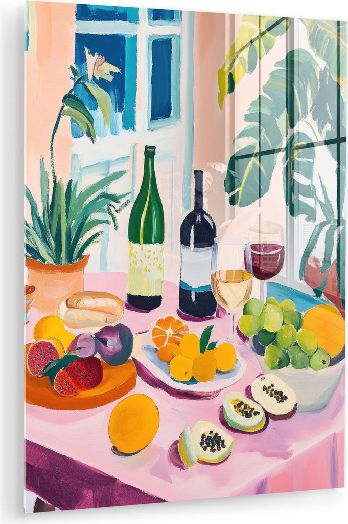 MuchoWow Glasbilder - Bilder auf Wandbild - Foto auf Glas Tisch - Wein - Obst 30x40 cm Wanddekoration aus Glas - Acrylglasbild - Acrylbilder - Wohn...