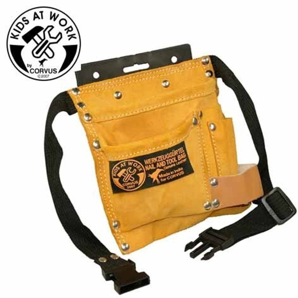 A yellow leather tool belt for children.