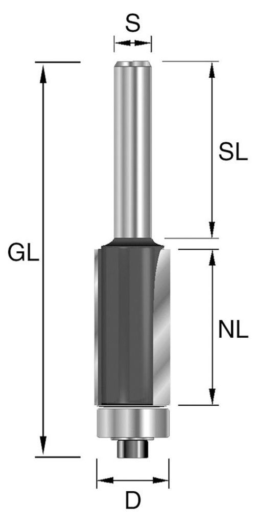 BRÜCK HW-Bündigfräser Typ 280 Z2 D=9,5mm,NL=12,7mm,GL=55mm,S=8x32mm | 2800951273