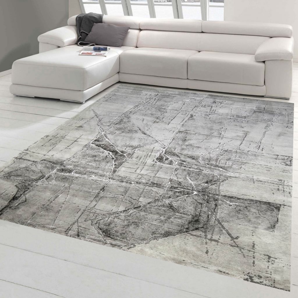 Teppich modern Wohnzimmerteppich abstrakt in grau creme Größe - 120 x 170 cm