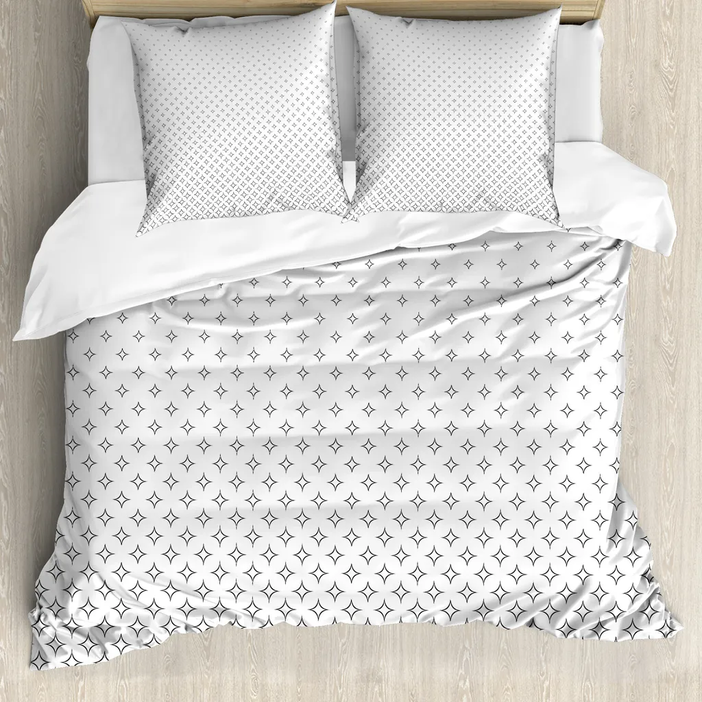 ABAKUHAUS Copripiumino Star, stelle astratte nere, antiacaro, adatto a chi soffre di allergie, con federe, 200 cm x 200 cm - 80 x 80 cm, bianco e nero