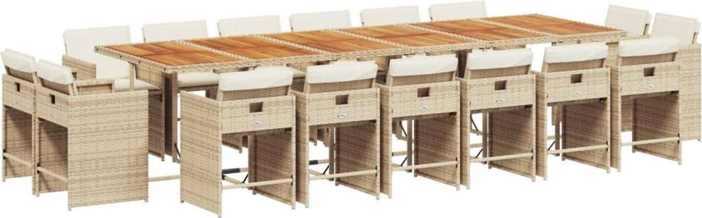 17-tlg. Garten-Essgruppe mit Kissen Beige Poly Rattan