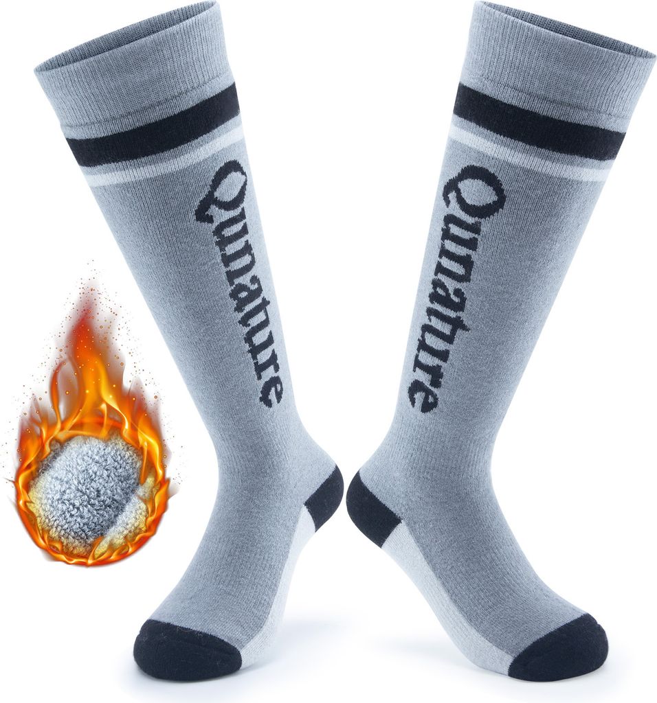 Qunature Skisocken Wintersocken Ski Kniestrümpfe mit Wolle 1 Paar, Kinder, Grau, L