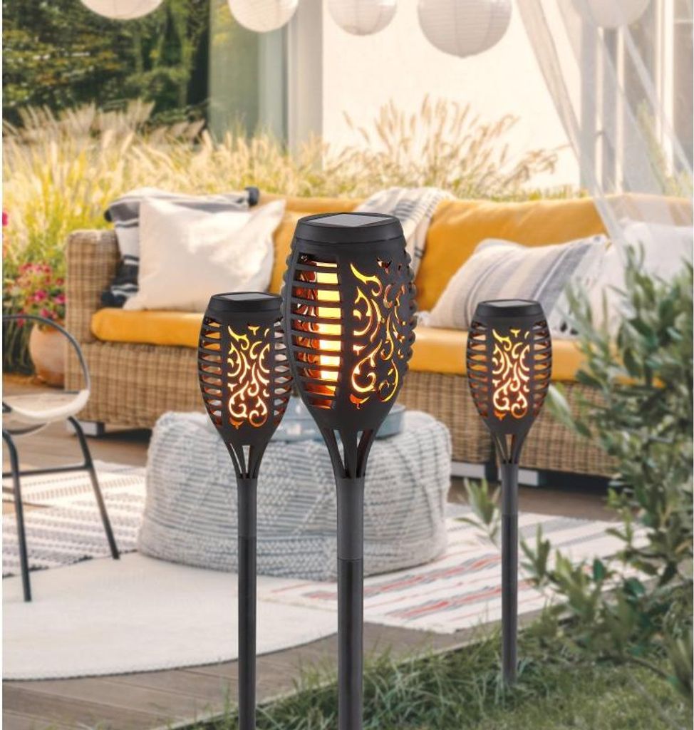 Set de 3 torches solaires en noir, hauteur 49,5cm Image du produit 