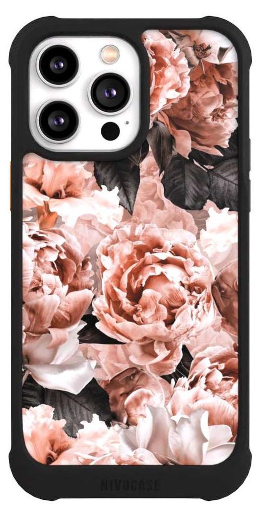 NIVOCASE Hülle für Apple iPhone 14 Pro Max Stoßfeste Handyhülle NIVOmax Case Schwarz Blume Rose Vintage