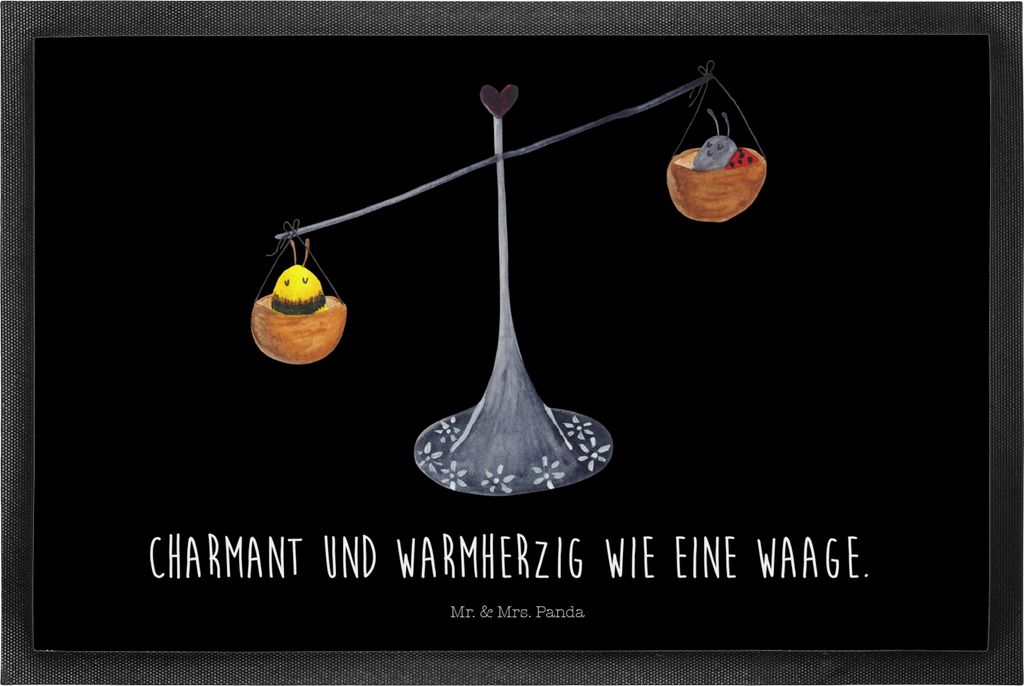 Mr. & Mrs. Panda Fußabtreter Sternzeichen Waage 60 x 90 cm - Schwarz - Geschenk, Biene, fußmatte, Schuhabstreifer, Gleichgewicht, Schmutzmatte, H...