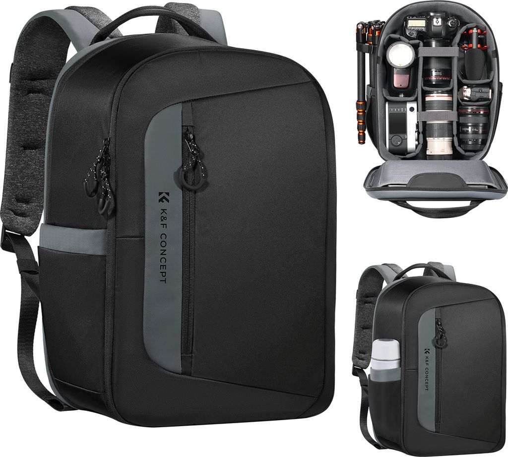 K&F CONCEPT KF13.158 Kamera-Rucksack, Foto-Aufbewahrungstasche, seitlich offen, erhaeltlich fuer 15,6-Zoll-Laptops mit regenfester Abdeckung, Stati...