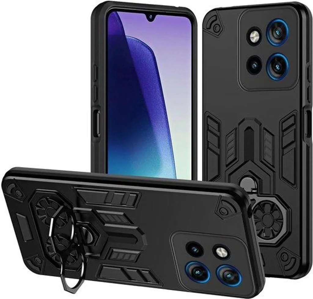 Film Protection Silicone Smartphone Noir - Anneau Rotation 360°