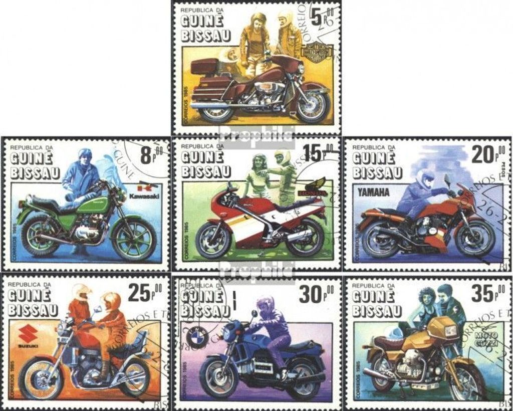 Briefmarken Guinea-Bissau 1985 Mi 834-840 (kompl.Ausg.) gestempelt 100 Jahre Motorrad