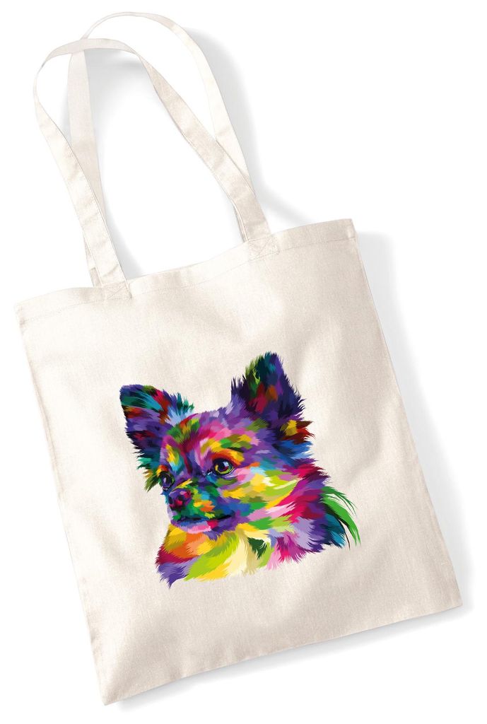 Huuraa Jutebeutel Chihuahua Colorful 10 Liter Natural Baumwolle Tasche Geschenkidee