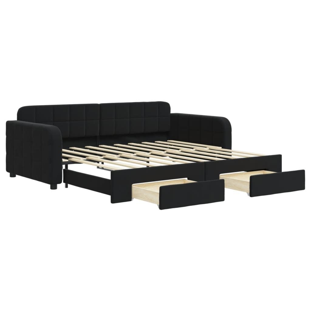 vidaXL Tagesbett Ausziehbar mit Schubladen Schwarz 90x190 cm Samt