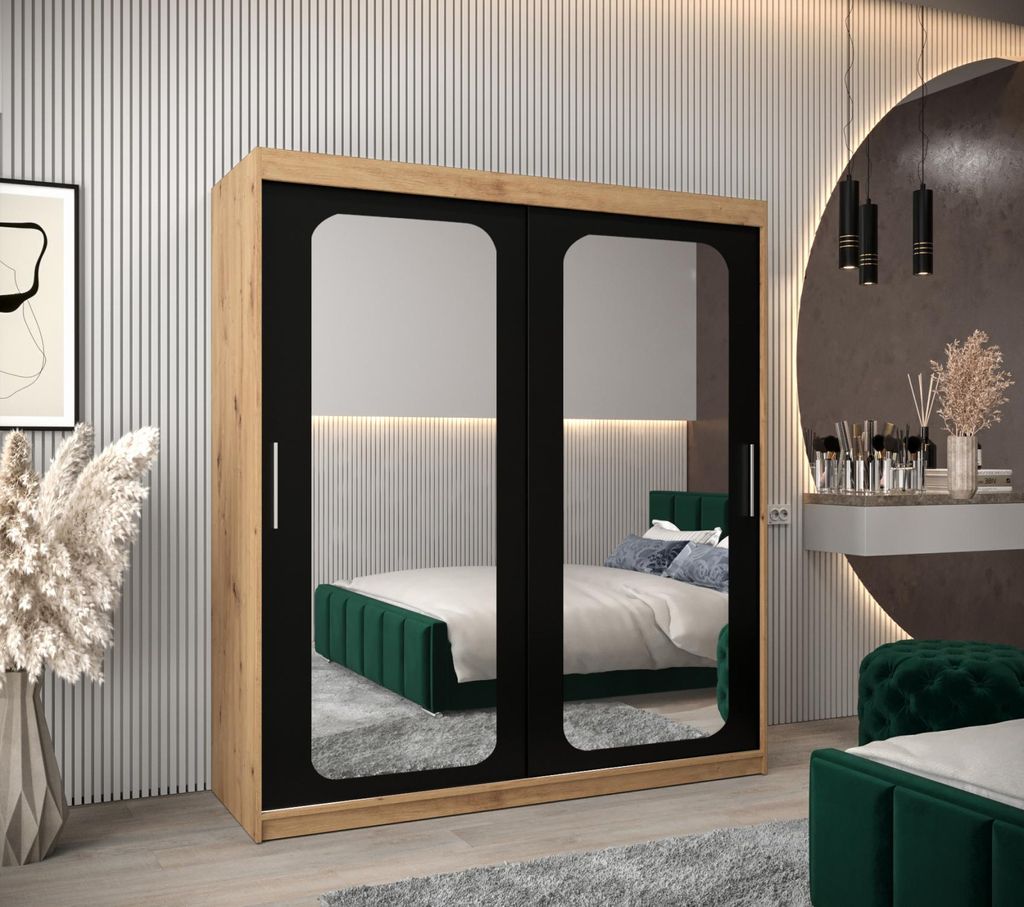 Spiegelschrank DONICELA 2 - 180 cm, handgefertigt / schwarz