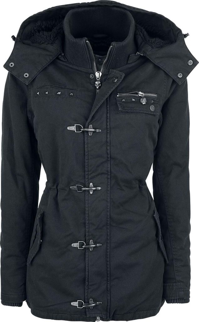 Rock Rebel by EMP Damen schwarze Winterjacke mit Nieten 4XL