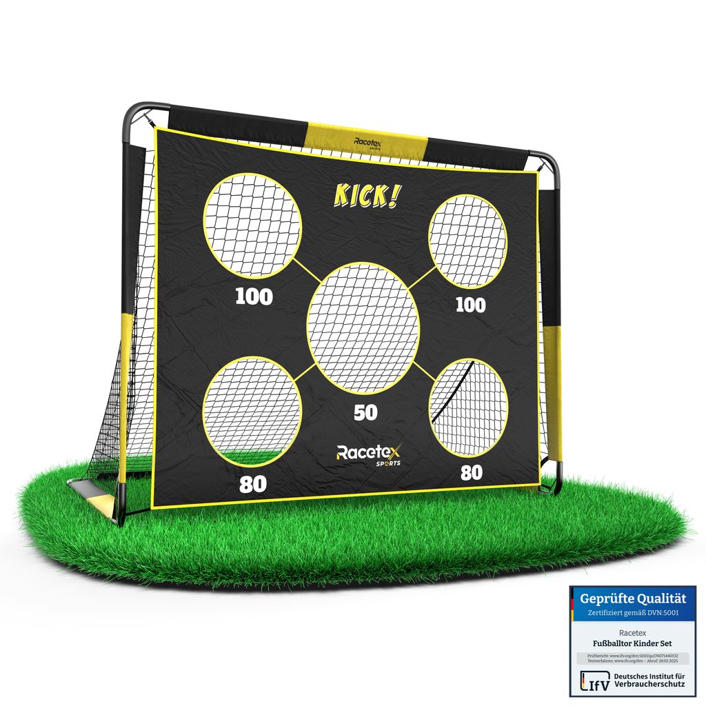 Racetex 2-in-1 Fußballtor Kinder mit Torwand – Fussballtore für Garten Kinder, robust & stabil dank Glasfaserstangen – schnell aufbaubar & le...