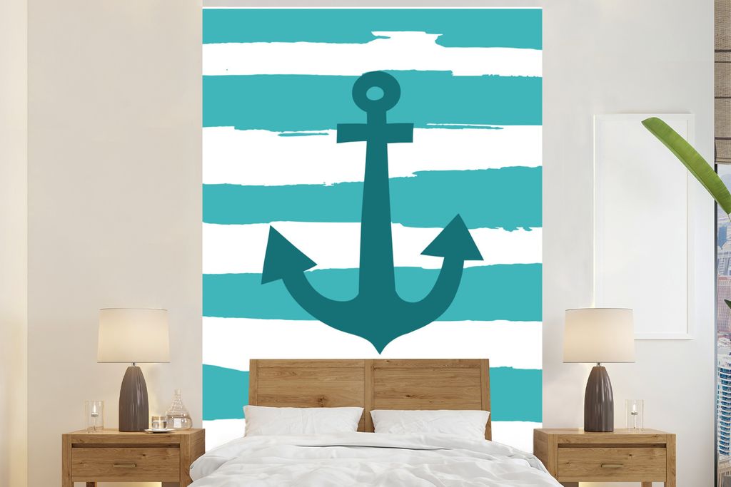 MuchoWow Fototapete für Wohnzimmer oder Schlafzimmer Wandtapete Vinyl Motivtapete Illustration - Handarbeit - Anker - Kinder - 225x350 cm - Schl...