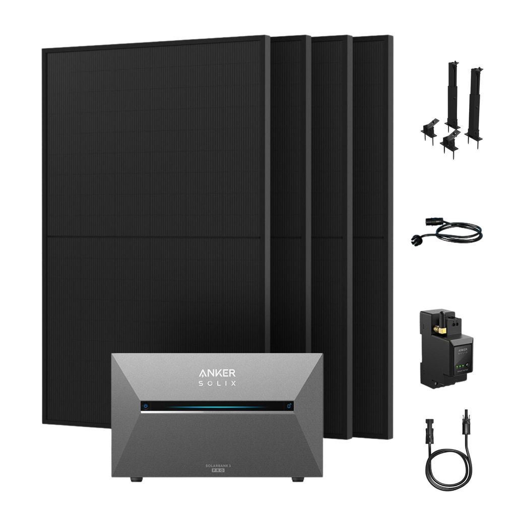 Powerness Balkonkraftwerk mit Speicher, Anker SOLIX Solarbank 3 E2700 Pro und 4x 500W PV Panel,Smarter Zähler & 4x Fassaden/Flachdach Halterung 0%...