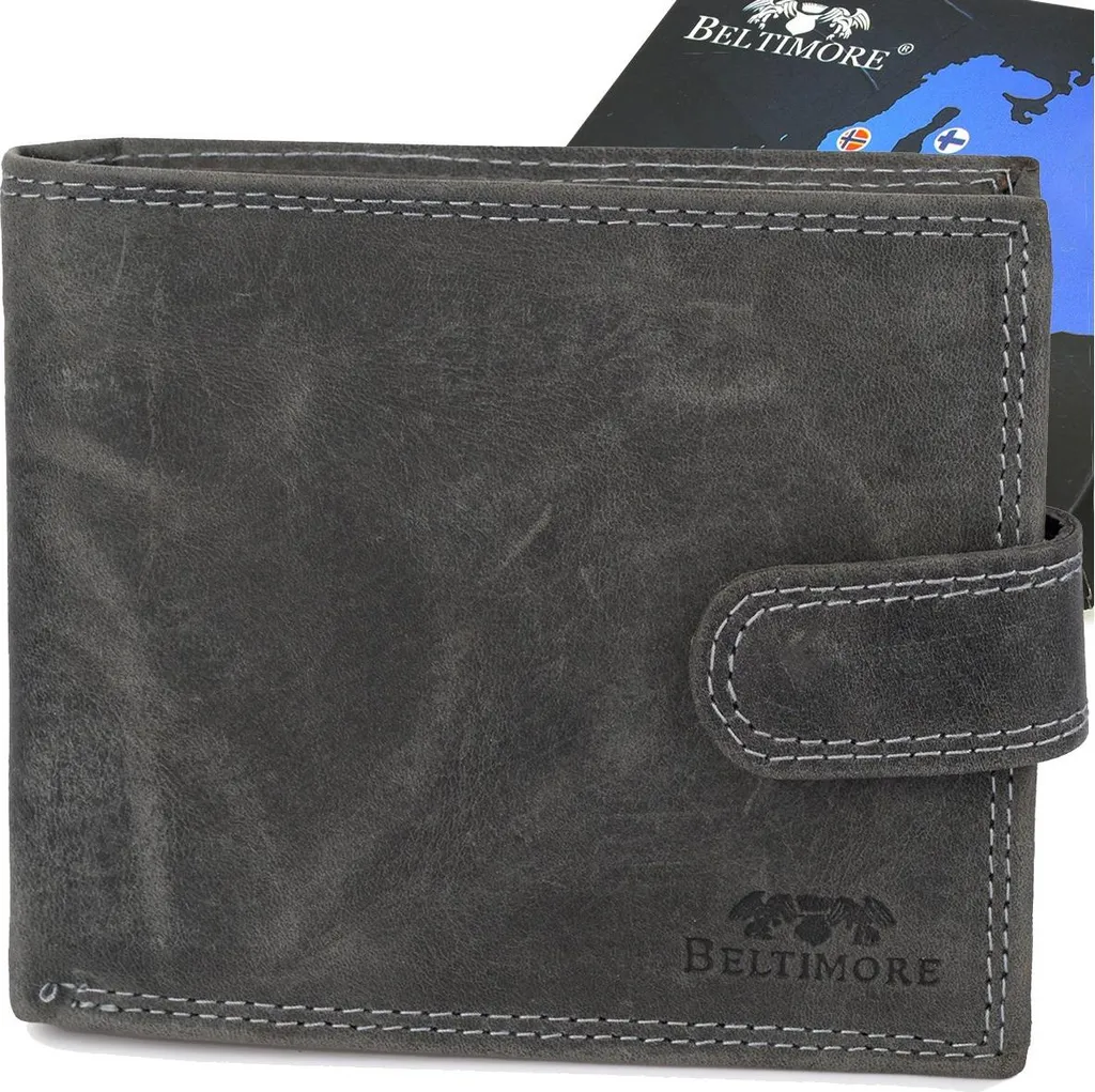 Portefeuille horizontal Beltimore en cuir noir classique avec blocage RFID