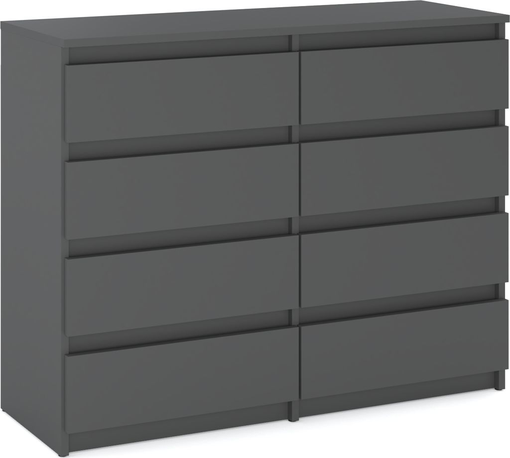 MRBLS_HOME Kommode mit 8 Schubladen Grau Matt 120x33,5x92,5 Sideboard Schubladenschrank für Wohnzimmer Schlafzimmer Stauraum Möbel Kleiderschrank