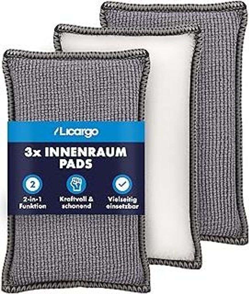 LICARGOInnenraum Pads (3 Stück) - porentiefe Reinigung von Kunststoff, Polster, Leder & Armaturen - wie Mikrofasertücher Auto Innenraum Reiniger ...