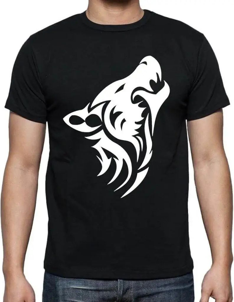 Herren Grafik T-Shirt Wolf Tribal Tattoo Öko-Verantwortlich Vintage Jahrgang Kurzarm Lustige Druck Geburtstag Geschenk Mann