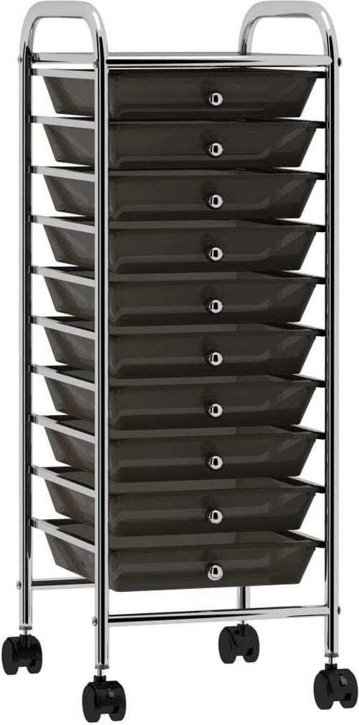 The Living Store Schubladenwagen mit 10 Schubladen Schwarz Kunststoff