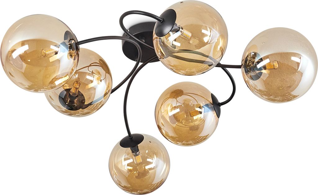 Isorella Deckenlampe aus Metall/Glas in Schwarz/Bernsteinfarben
